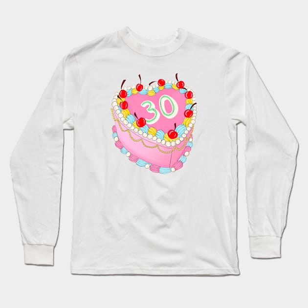 30th Birthday cake Long Sleeve T-Shirt by Poppy and Mabel